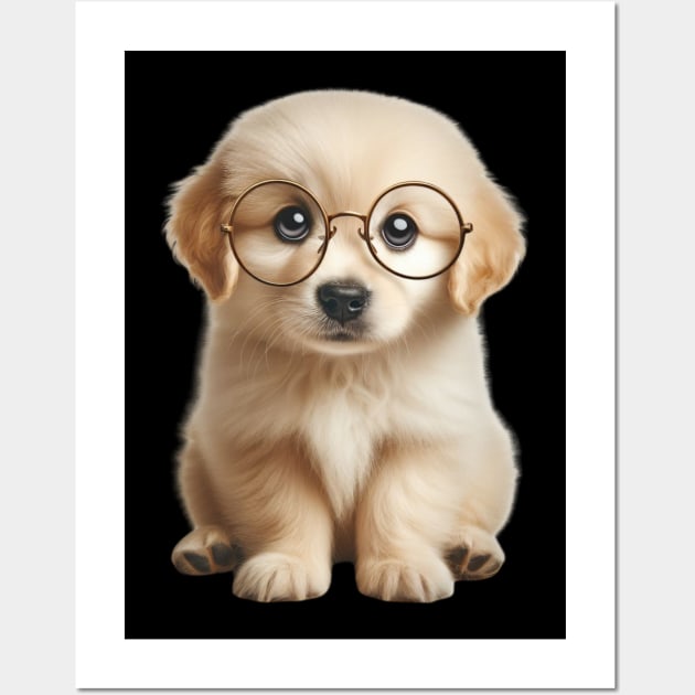 Golden retriever puppy with adorable round glasses Wall Art by Divineshopy